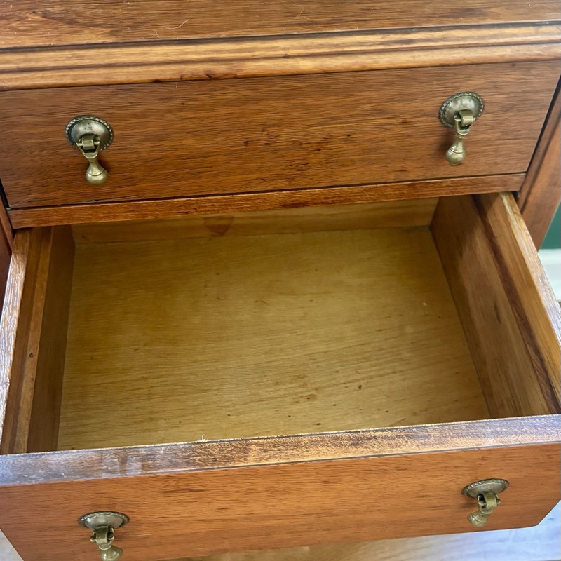 Vintage Antique Scalloped Queen Anne Wood Sewing Storage Side Table Brass Pulls gallery