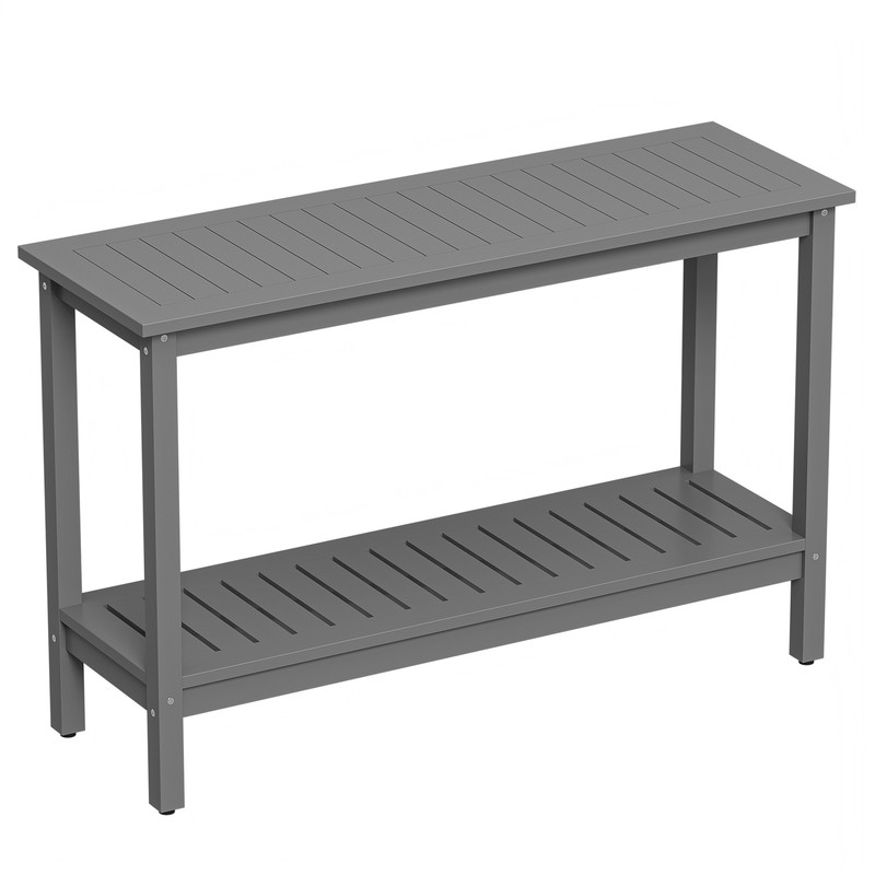 48 Inch Outdoor Console Table 2-Shelf Accent Plant Table for Patio Porch Grey