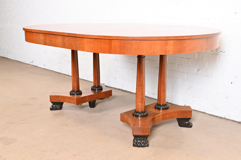 Baker Furniture Neoclassical Cherry Wood and Parcel Ebonized Dining Table gallery