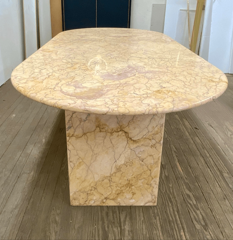 Mid Century Oval Living Room Dining Table Peach Marble gallery