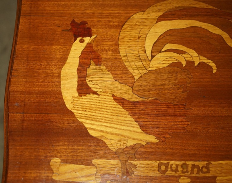 VERY RARE EMILE GALLE ROMANTIC SPECIMEN WOOD TABLE "WHEN I SING, LOVE WILL END" gallery