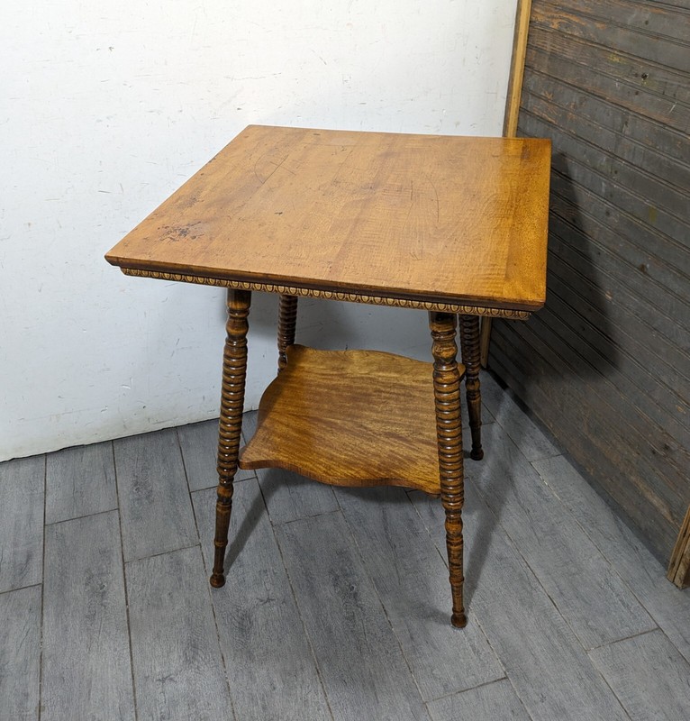 Antique Victorian 2-Tier Parlor Table Bobbin Turned Spindle Legs (assembly) gallery