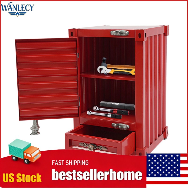 Industrial Metal Container Side Table Side Table with Drawer Container Cabinet