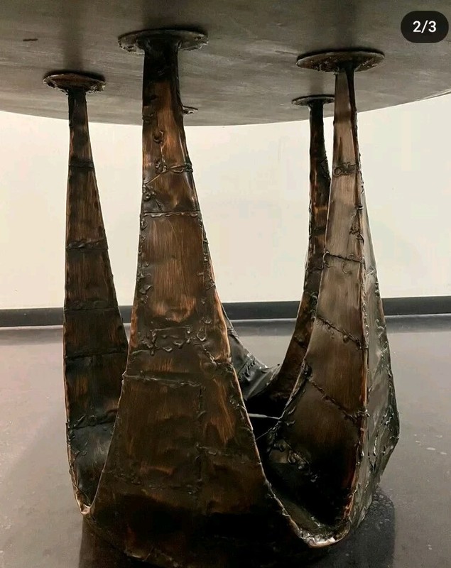 MCM BRUTALIST PAUL EVANS ABSTRACT SCULPTURE BASE 42" Slate Top DINING TABLE gallery
