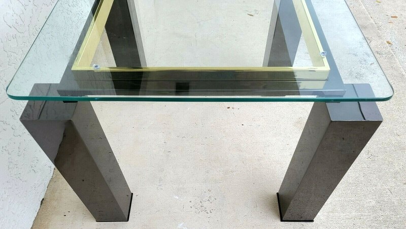 MCM Milo Baughman Style Italian Black Chrome Brass Glass Coffee Side End Table gallery