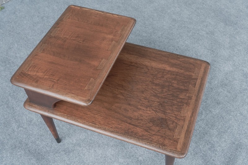 Mid Century Danish Modern Lane Acclaim Dovetail Walnut Two Tier Step End Table gallery