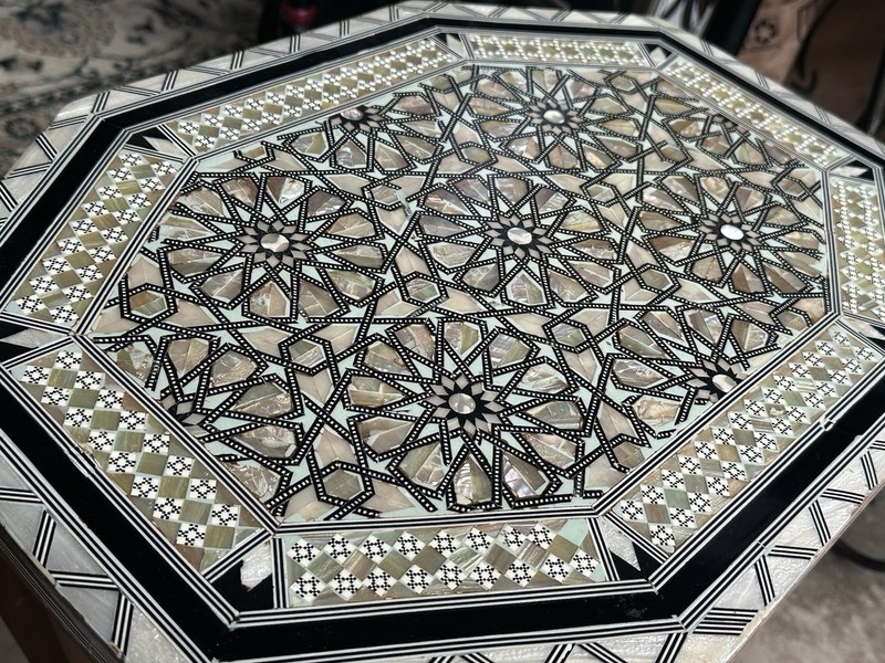 Moorish Mother of Pearl Inlaid Octagonal Side Table Moroccan Syrian Style gallery