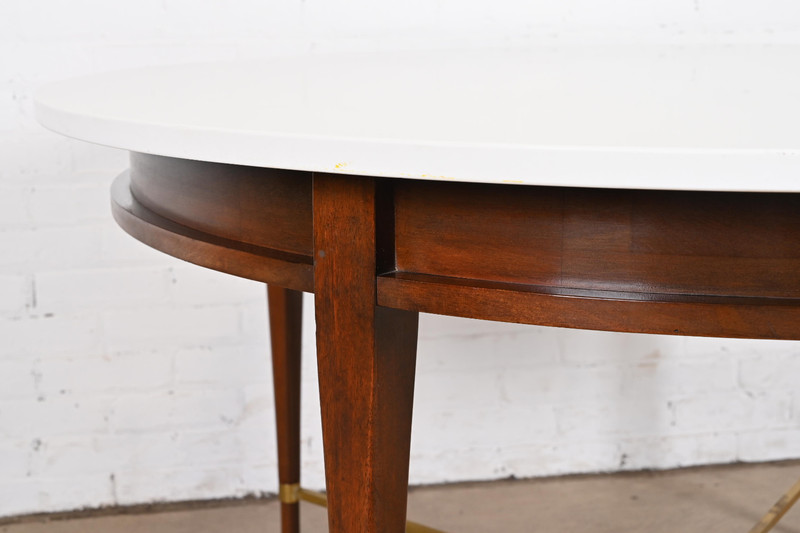 Paul McCobb Irwin Collection Mahogany and Brass Round Dining Table or Game Table gallery