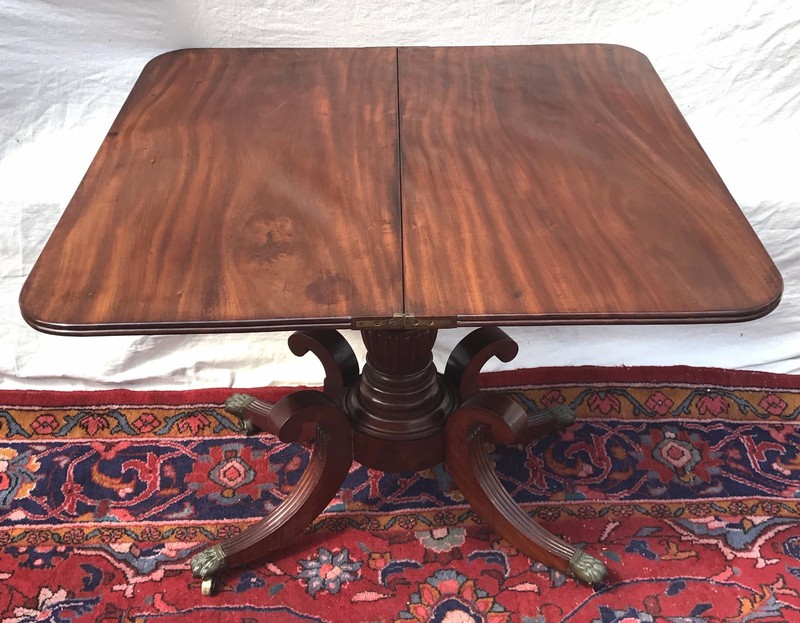 ANTIQUE FEDERAL PERIOD BOSTON MAHOGANY GAME OR CARD TABLE CONSOLE BY ISAAC VOSE gallery