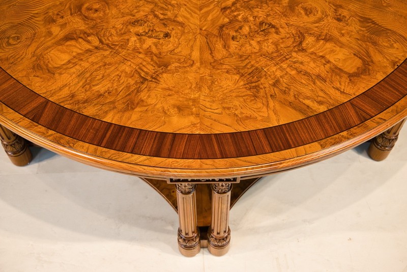 Large Round Ash wood Coffee table with fluted legs, lower shelf, all solid wood gallery
