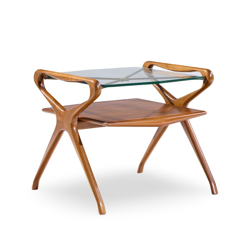Cesare Lacca Style Mid Century Italian Walnut and Brass Side Tables - Pair gallery