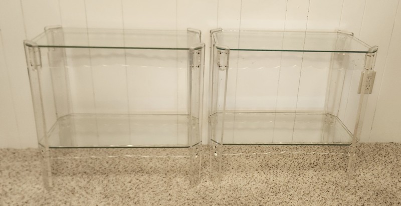 Pair Lucite End Tables 1950s Scalloped and Etched gallery