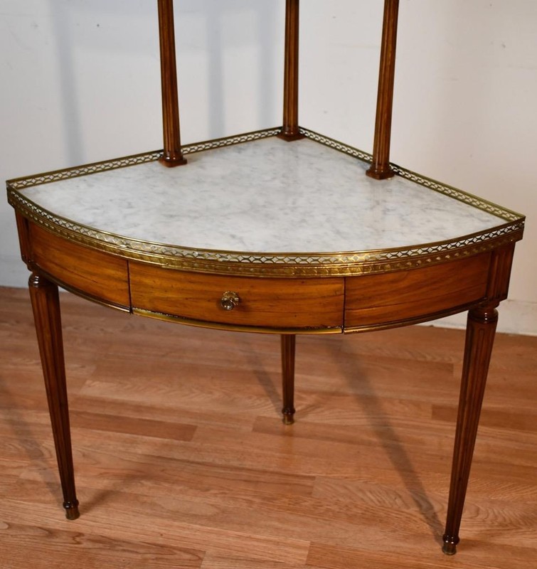 1910s Antique French Louis XVI Walnut & Marble top corner table with planters gallery