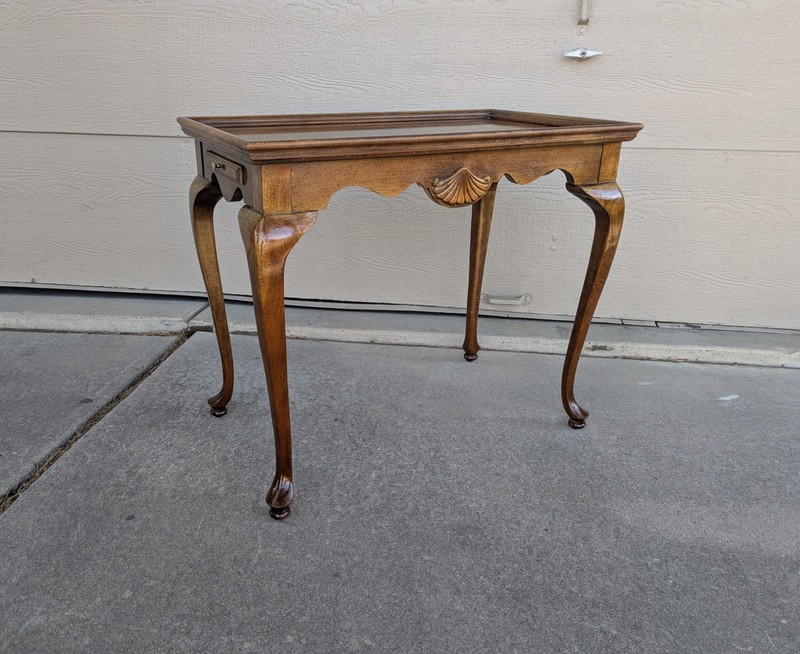 Vintage Wood Queen Anne Georgian Tea Table with Pull Out Candle Trays Shell U64 gallery