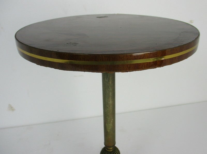 Vintage Side Coffee Wine Table Funky Formica Round Retro Brass Tripod Legs gallery