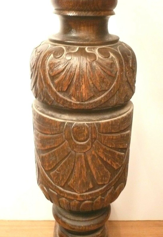 1920s ORNATE HAND-MADE WOOD TABLE BASE 26" hi SET OF 2 BARREL LEGS & CONNETOR gallery