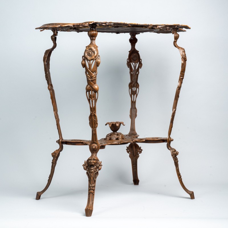 GERMAN ANTIQUE ART NOUVEAU CAST IRON TABLE BY MUSTERSCHUTZ COMPANY gallery