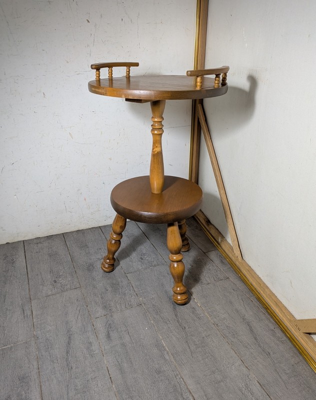 Vintage Rustic Country Wood Round Pedestal Table Telephone Plant Stand Gallery gallery