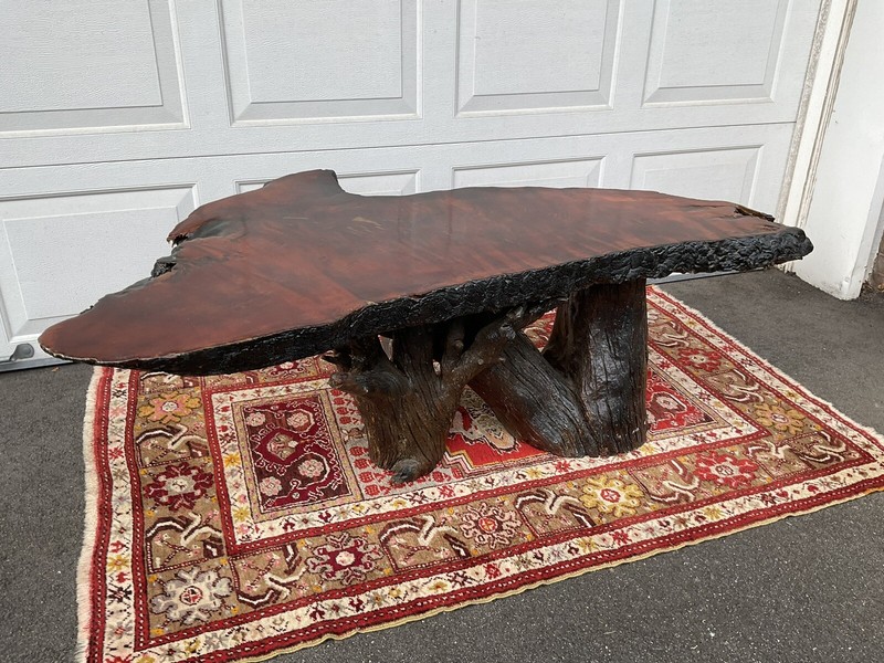 Rustic Handcrafted Free Form Live Edge Slab Redwood Large Coffee Table gallery