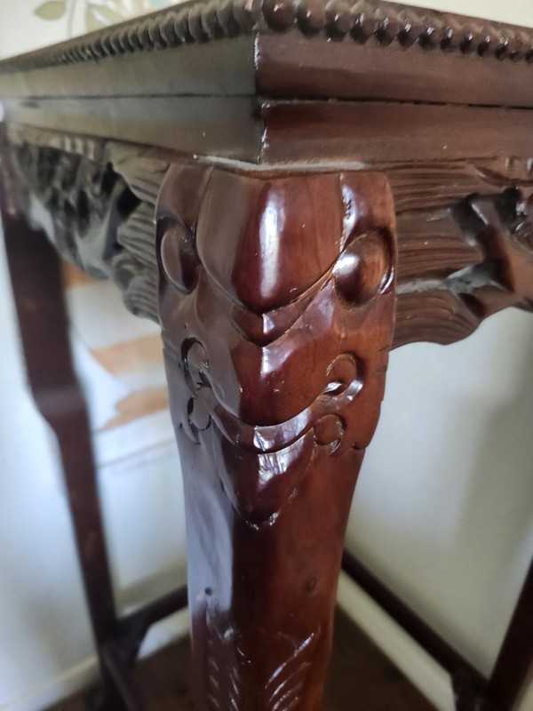2 Chinese Handcarved Side Tables Marble Inserts. Great Condition 36" H Pedestals gallery