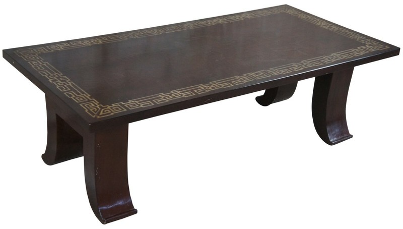 Vintage Chinoiserie Lacquered Rectangular Coffee Cocktail Table Greek Key Inlay