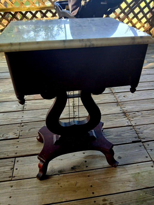 Vintage Victorian Italian Marble Top Mahogany Harp Side Table gallery