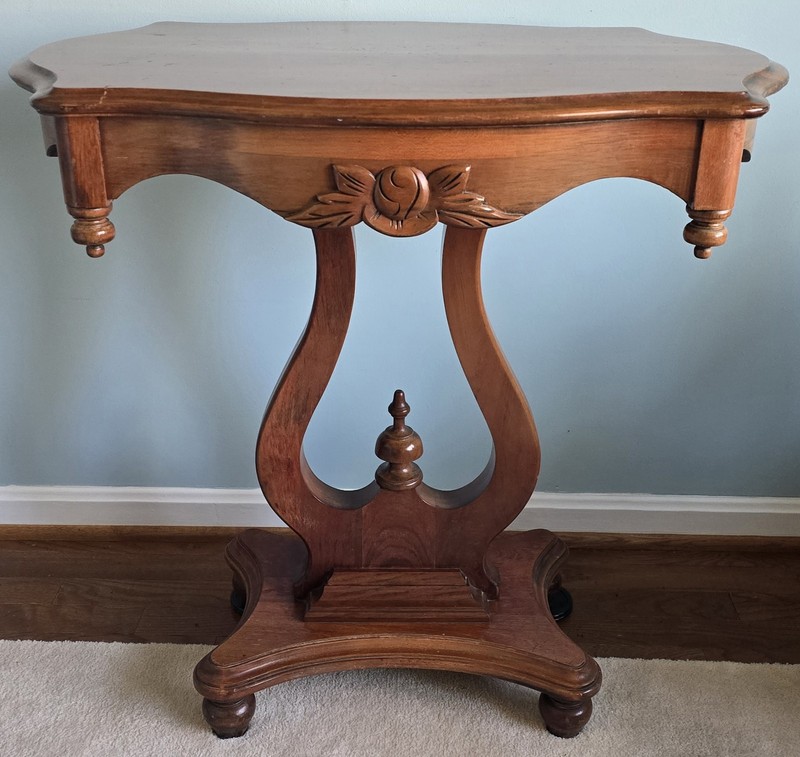 Mid Century Cherry Lyre Base End Table / Side Table 28″×20″×29″h Antique VTG