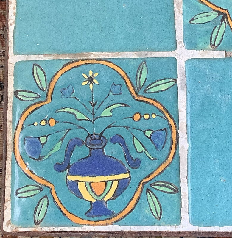 Vintage Wrought Iron Table Ceramic Painted Tiles, Project Piece As Is gallery