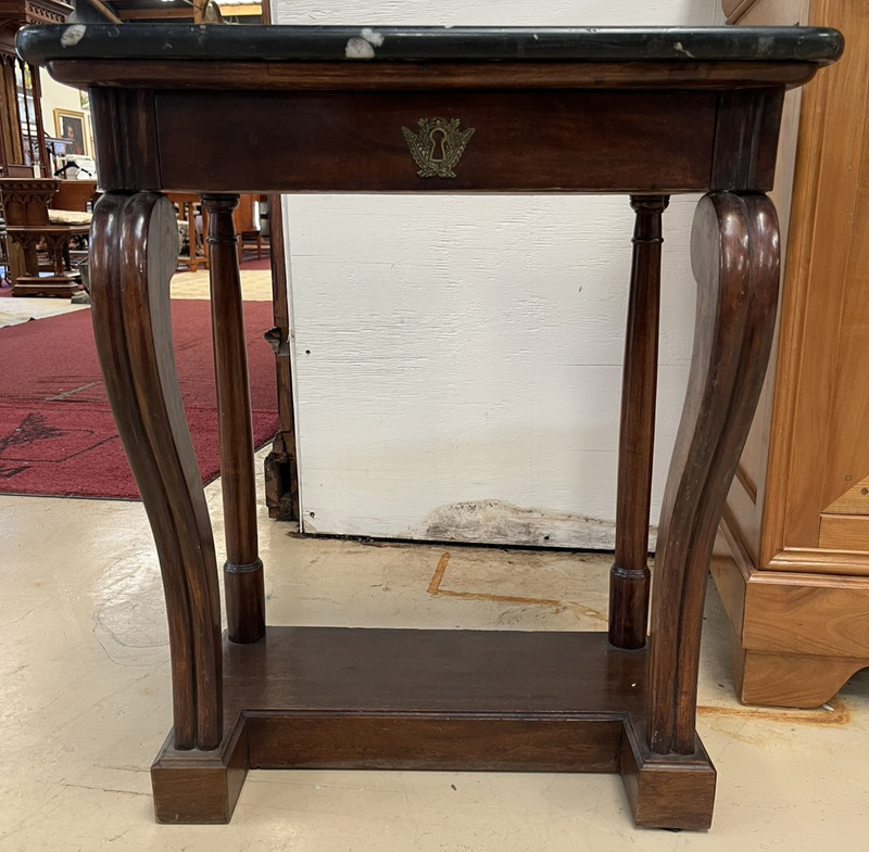 ANTIQUE FRENCH EMPIRE STYLE MARBLE-TOP MAHOGANY CONSOLE END SIDE TABLE gallery