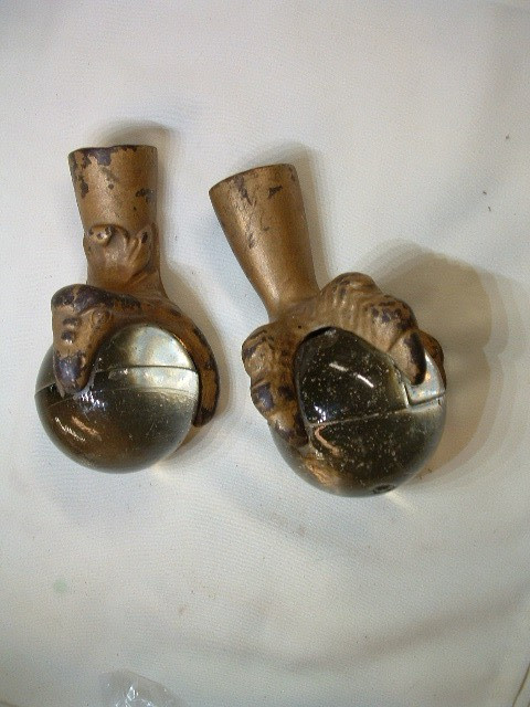 2 Large Antique Cast Iron Eagle Claw Glass Ball Furniture Feet