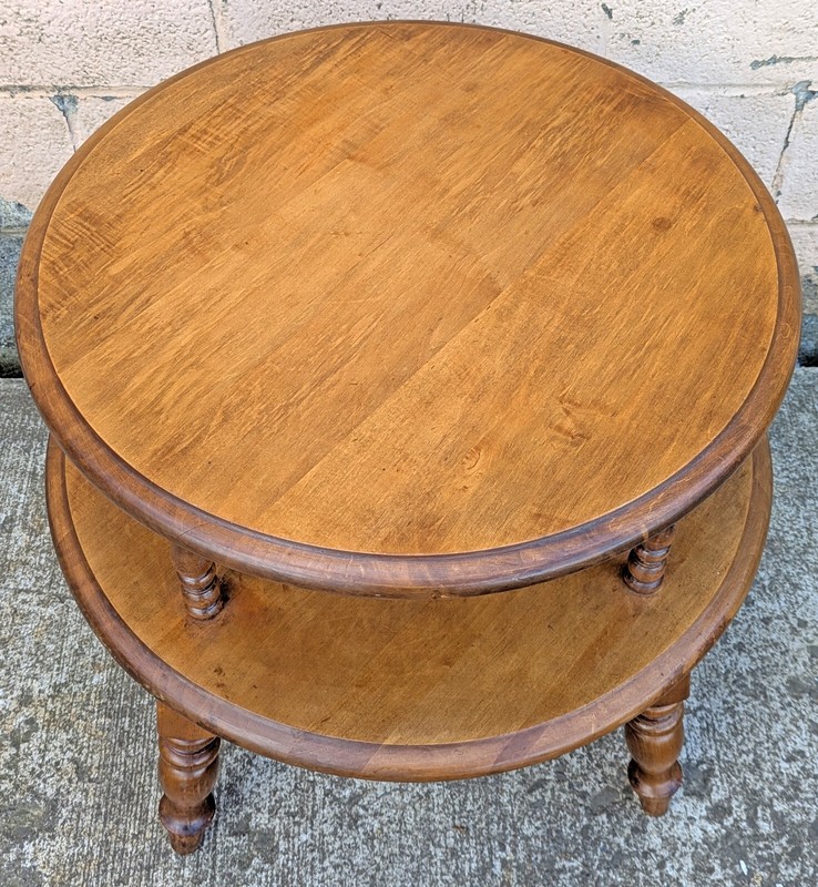 Vintage Antique Wood Wooden 2 Tier Circle Circular Coffee End Accent Side Table gallery