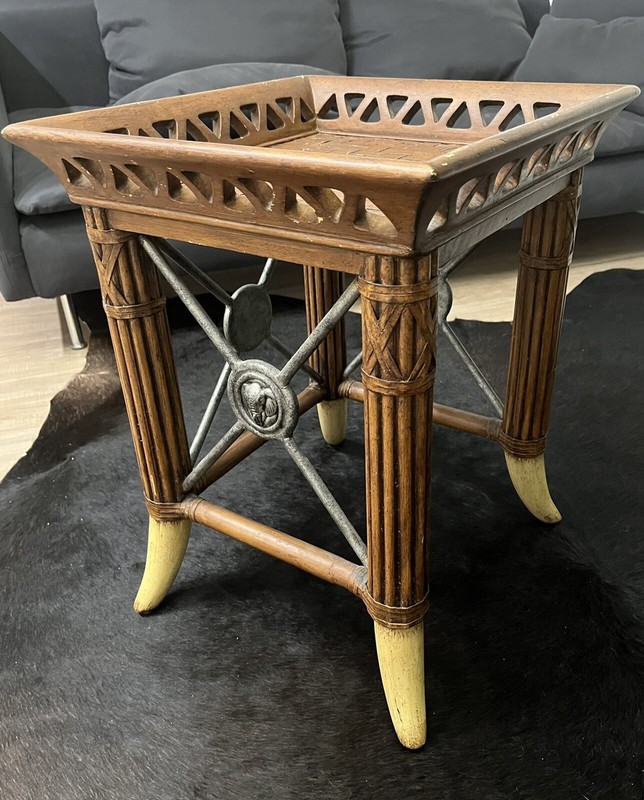 Vintage Wood Bamboo Metal Elephant Theme Coffee Table