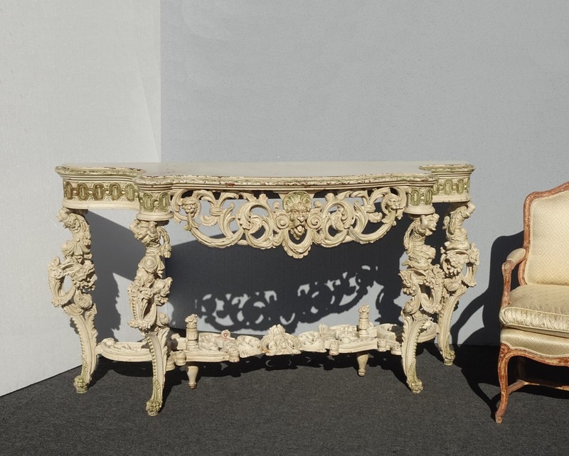 Ant. Italian Console Table White French Louis XIV Ornate Carved Rococo Figurines gallery