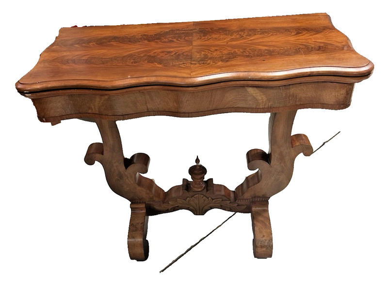 1850s antique empire hall table game card flame mahogany louis classical