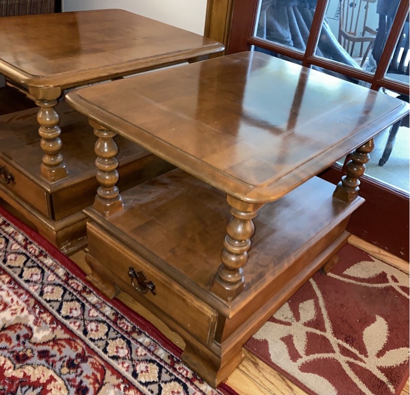 Vintage Traditional Ethan Allen Single Drawer End Table—A Pair gallery