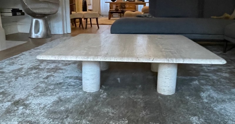 Rare Angelo Mangiarotti Travertine Coffee Table for Up&Up, Italy