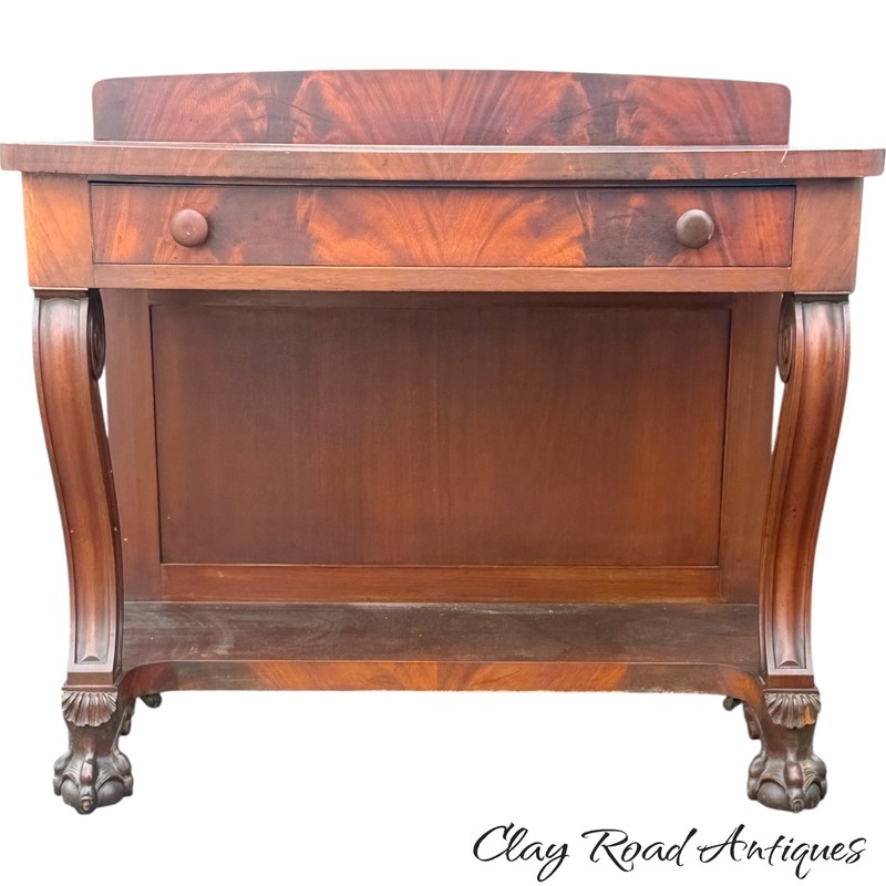 Antique ball & claw flame mahogany console server table stand hall 1890 empire