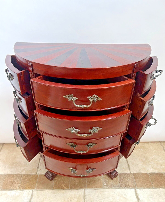 Vintage Demilune Console Table Dresser Chest twelve drawers carved claw feet gallery