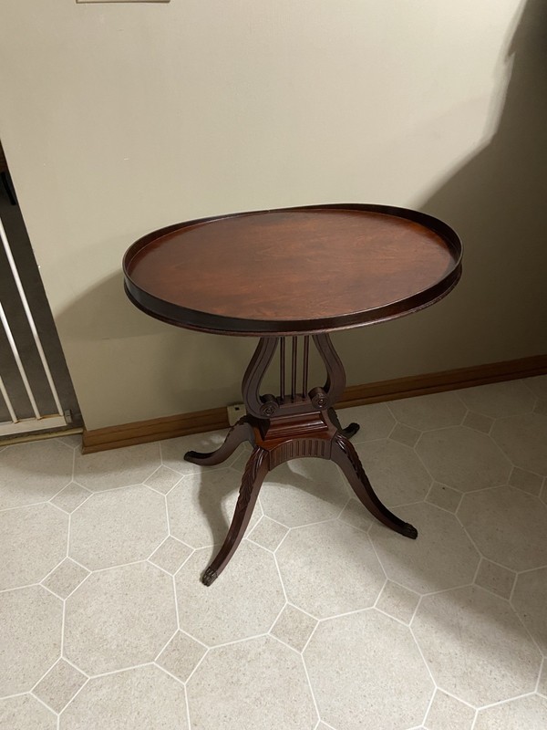 Vintage / Mid-Century MERSMAN Lyre Harp Base Oval Side Table gallery