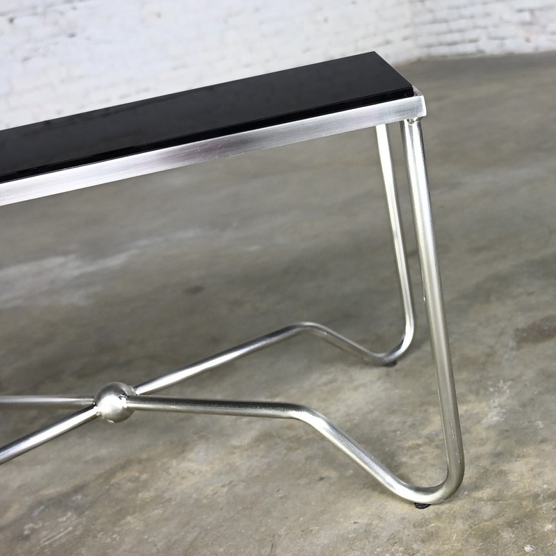 Late 20th Century Modern Brushed Steel Tube Coffee Table with Removeable Black G gallery
