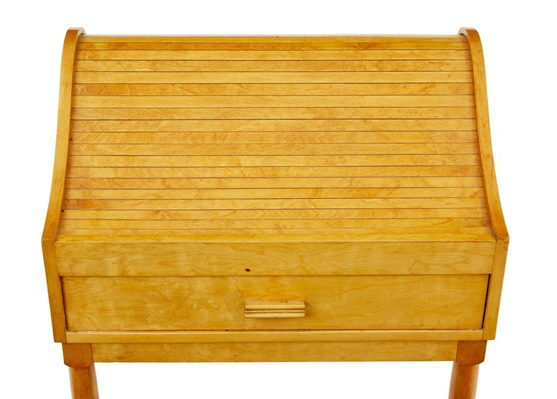 MID 20TH CENTURY BIRCH TAMBOUR SEWING BOX ON STAND gallery