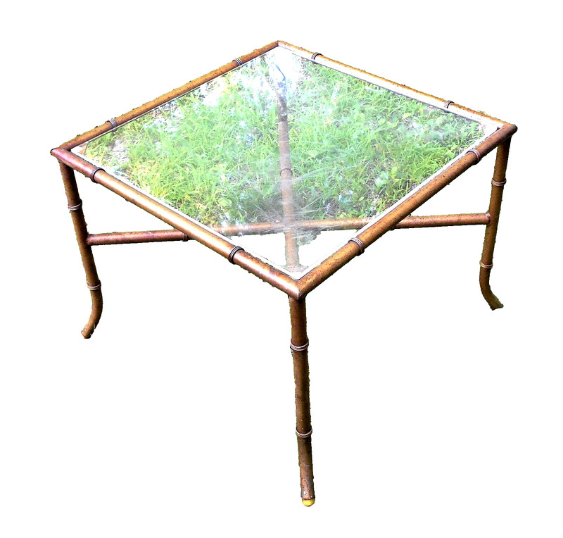 MID CENTURY METAL FAUX BAMBOO SQUARE COFFEE TABLE~END TABLE