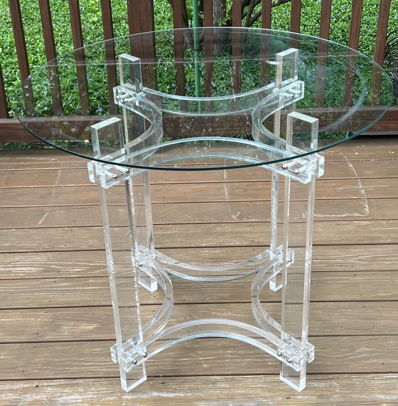 Vintage MCM Lucite Plexiglass Table Base & Glass Top Charles Hollis Jones?