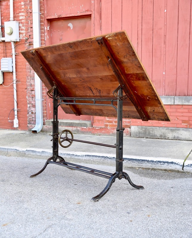 Antique Vintage Drafting Table Cast Iron industrial Base Easel Hand Crank Stand gallery