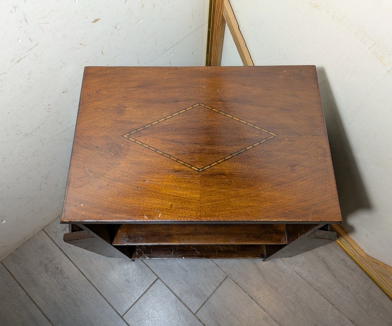 Vintage 1930s Art Deco Walnut End Side Table Magazine Rack Diamond Inlay M65 gallery