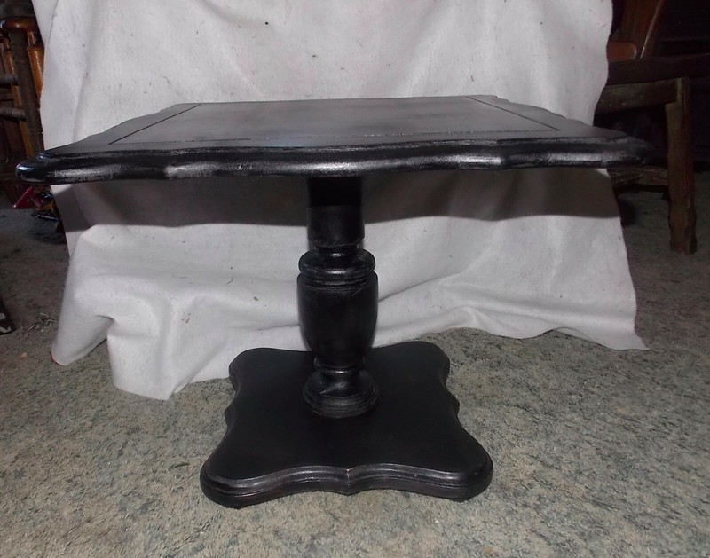 Distressed Black Lacquer Pedestal End Table / Side Table (PT23) gallery