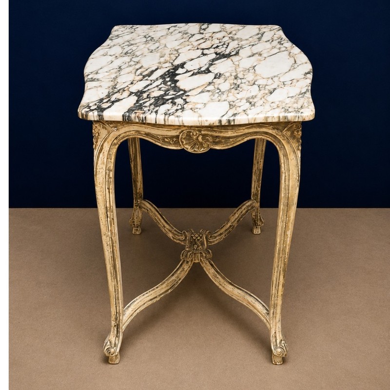 20th Century French Louis XV Style Table with Marble Top gallery