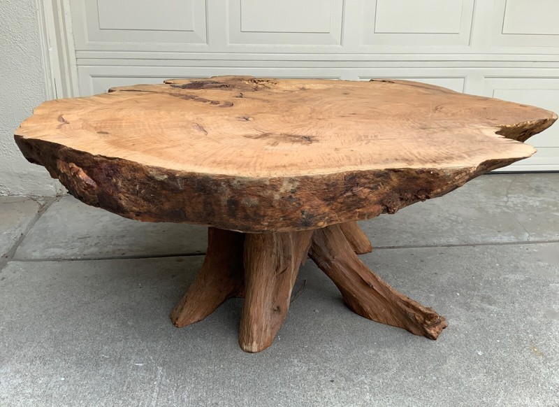 Vintage Mid Century Modern Rustic Live Edge Wood Coffee Table Hugh 55″