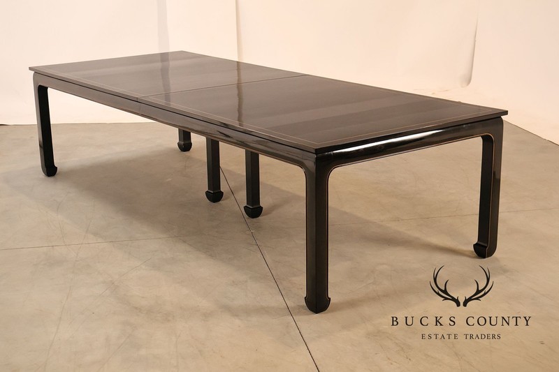Custom Black Lacquered 12 Foot Extendable Dining Table With Gold Line Inlay gallery