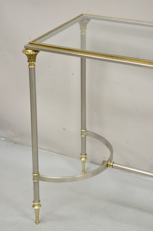 Maison Jansen Style Steel and Brass Neoclassical Directoire Console Sofa Table gallery